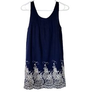1196 * Twelve Months Sleeveless Embroidered Hem Dress Navy Blue/White S